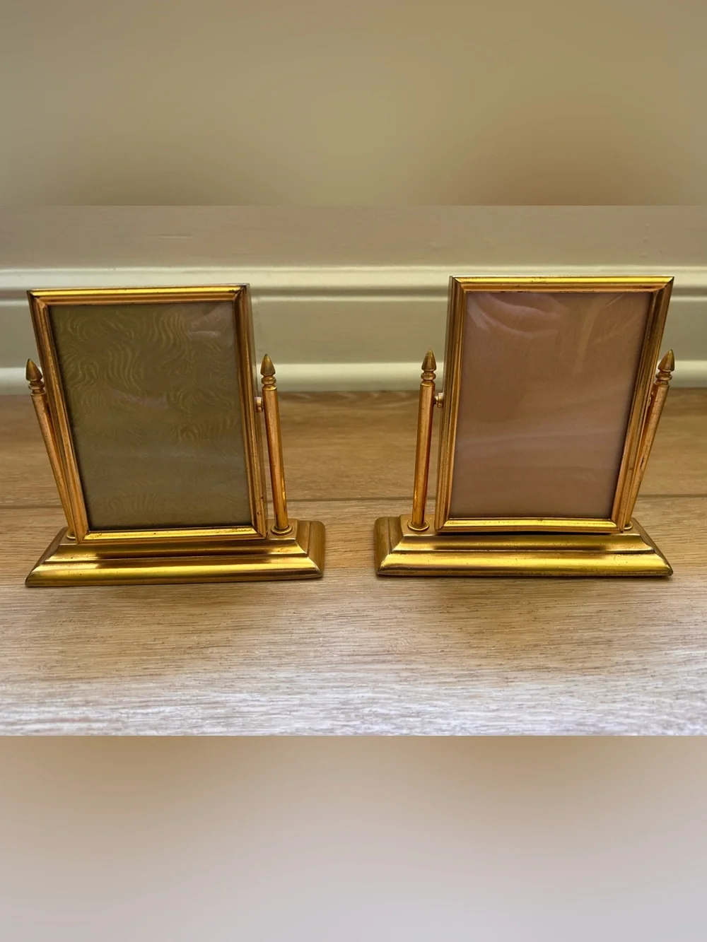 Vintage Brass Tabletop Photo Frames on a Swinging Stand - 4”x6” (set of 2)